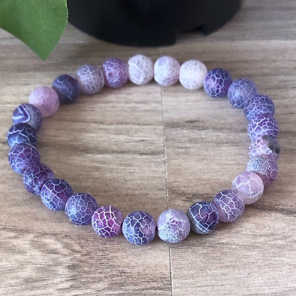 Purple Weathered Stone Beads Stretchable Bracelet 7" - 8mm Beads Best Gift - Picture 2 of 2